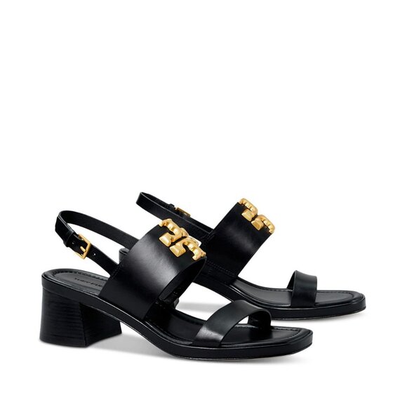 Tory Burch Miller Heel Sandal – Black / Gold Logo – Size 9 - Picture 2 of 6